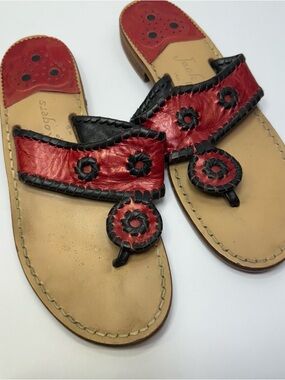 Jack Rogers Red and Black Leather Whipstitch Toe-Post Sandals size 8M